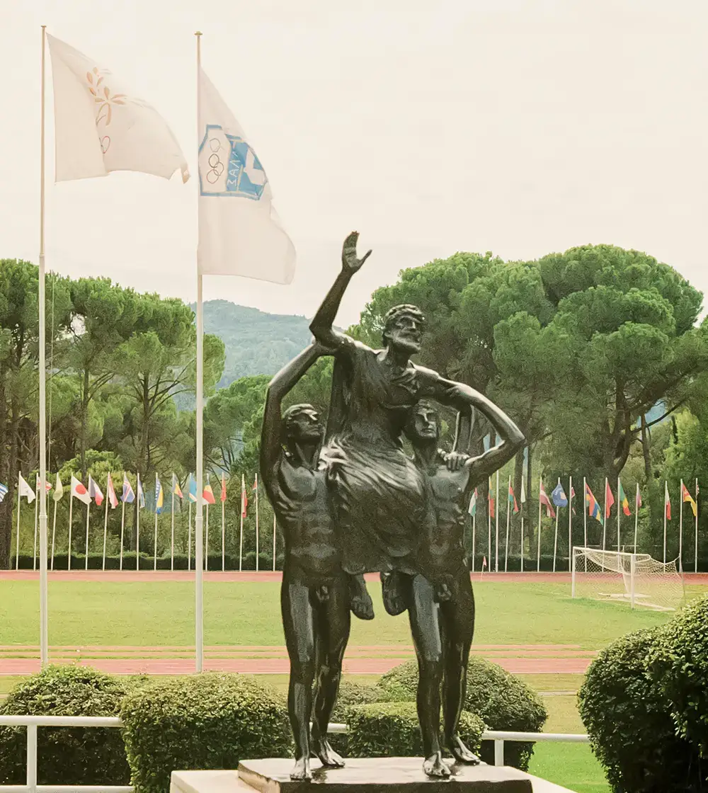 Eine Statue von Diagoras von Rhodos in der Internationalen Olympischen Akademie ( M. Tarik Orliczek / OA)